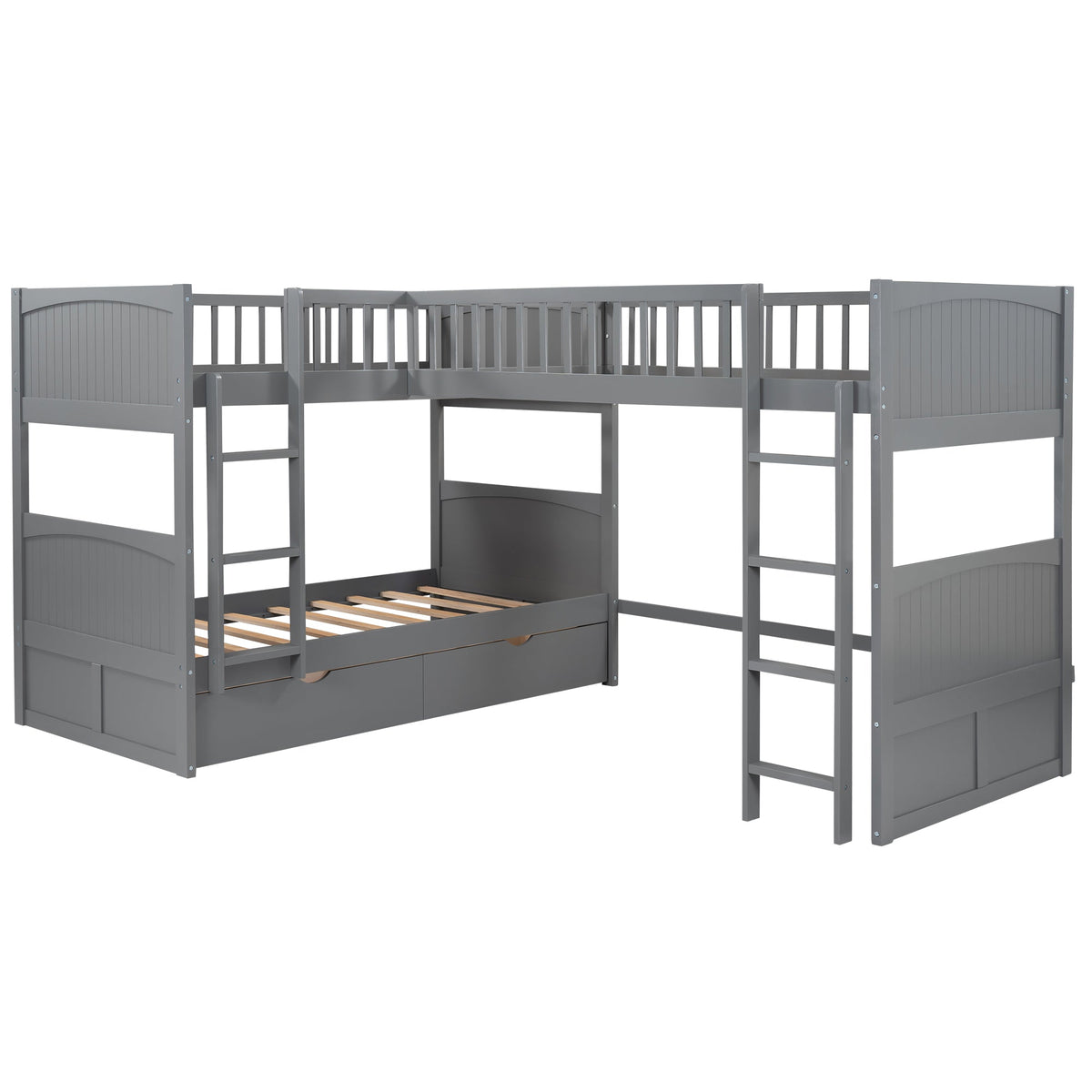 Gray Twin Bunk Bed with Loft and Under-Bed Drawers