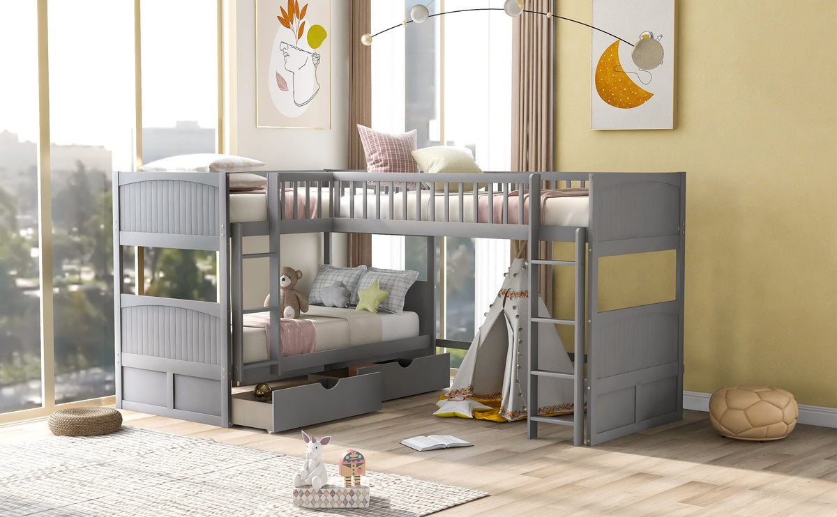 Gray Twin Bunk Bed with Loft and Under-Bed Drawers