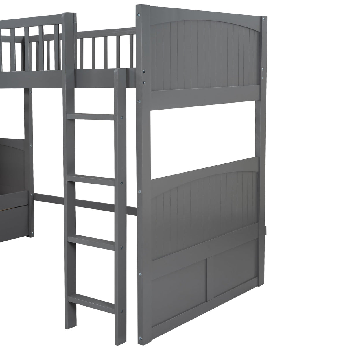Gray Twin Bunk Bed with Loft and Under-Bed Drawers