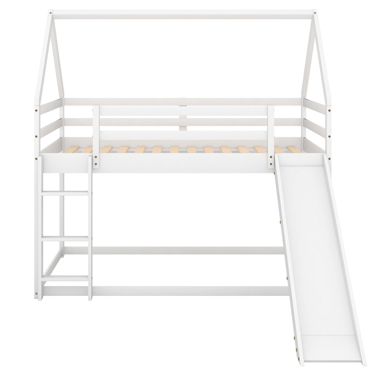 Twin House Bunk Bed with Slide and Ladder for Kids