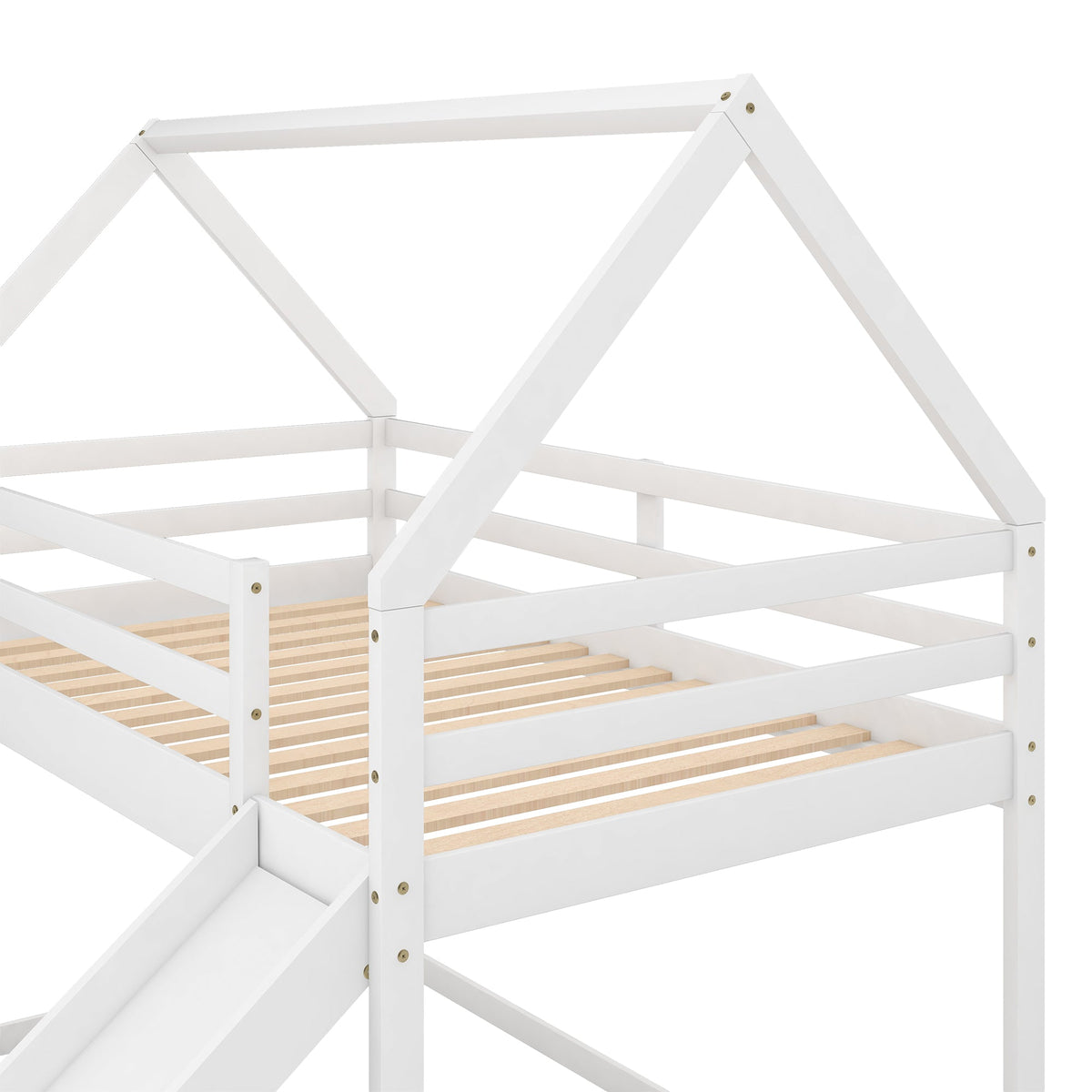 Twin House Bunk Bed with Slide and Ladder for Kids