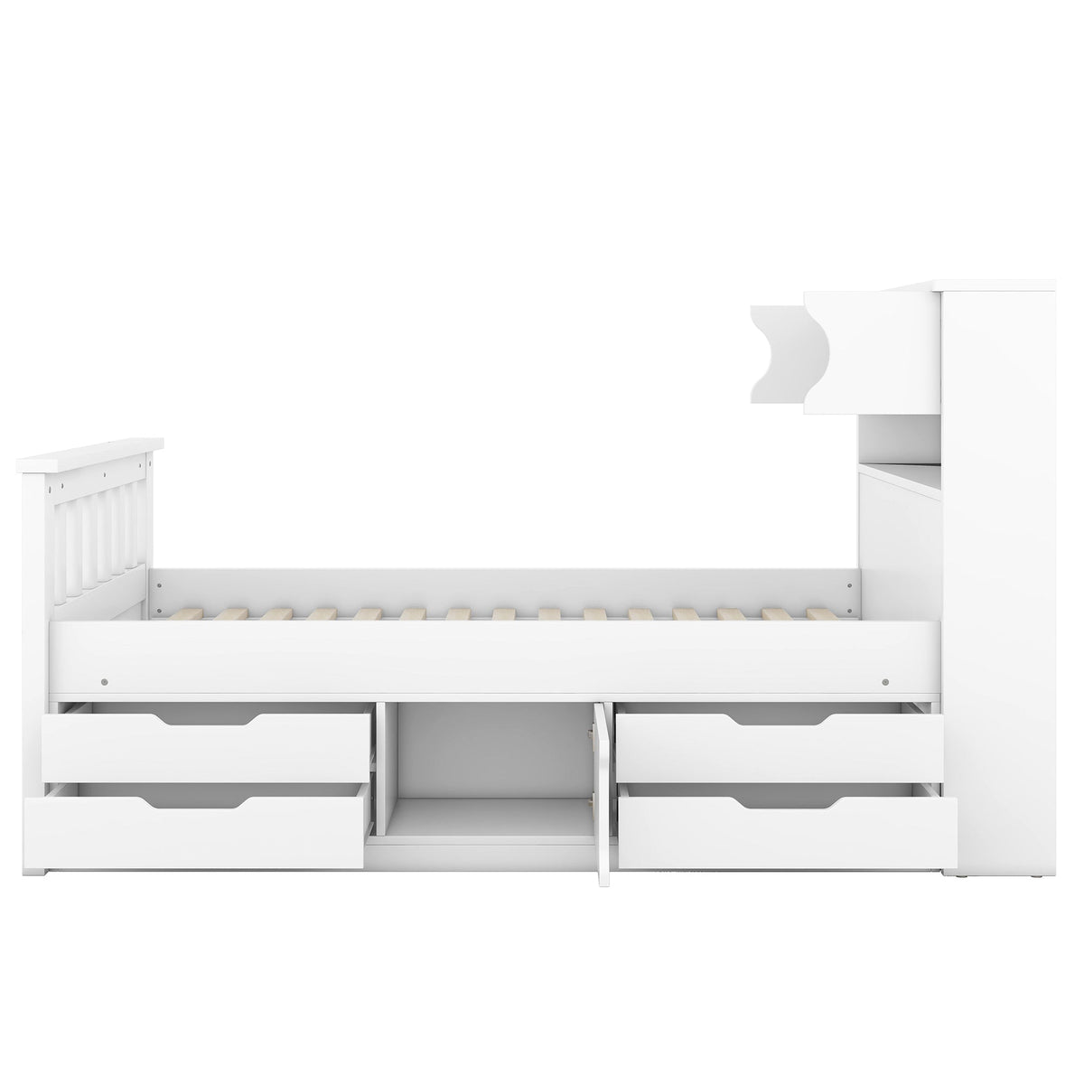 Twin Platform Bed with Bookcase Headboard and Drawers