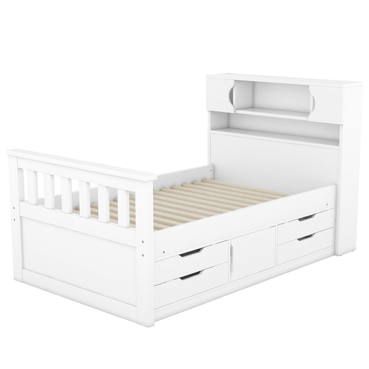 Twin Platform Bed with Bookcase Headboard and Drawers
