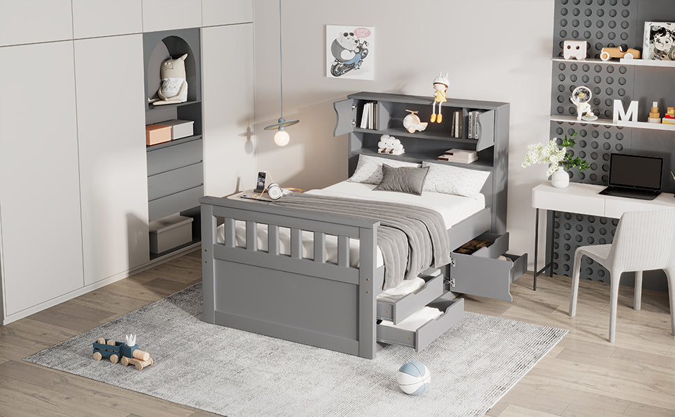 Twin Captain Platform Bed with Bookcase Headboard & Drawers