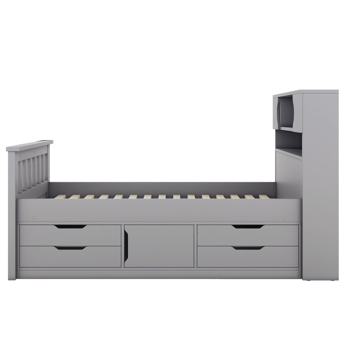 Twin Captain Platform Bed with Bookcase Headboard & Drawers