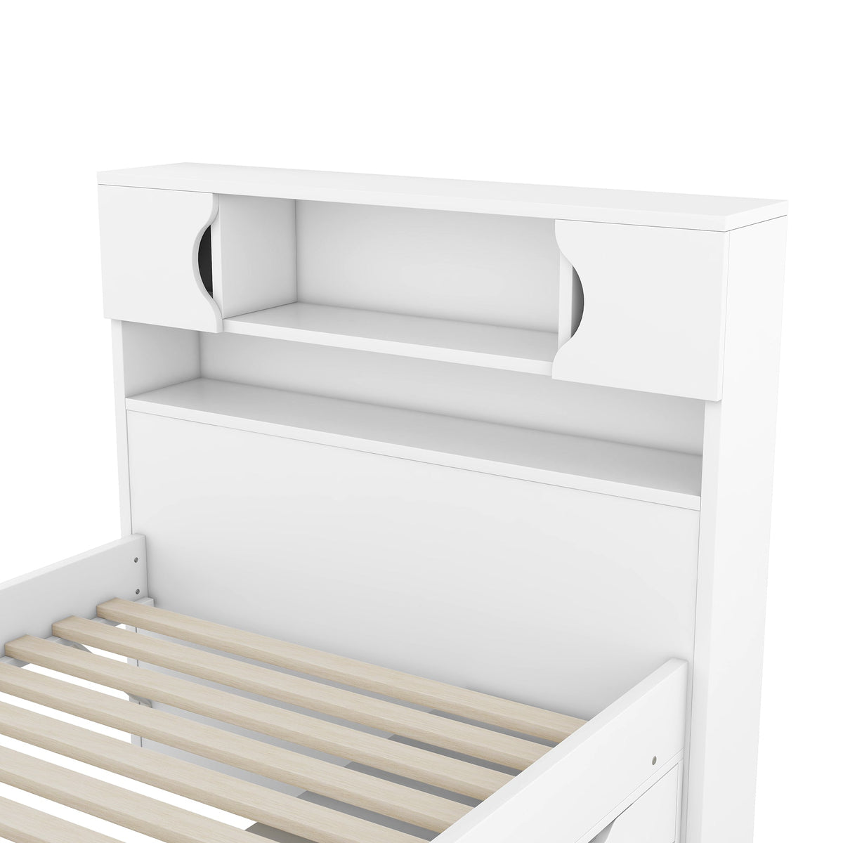 Twin Platform Bed with Bookcase Headboard and Drawers