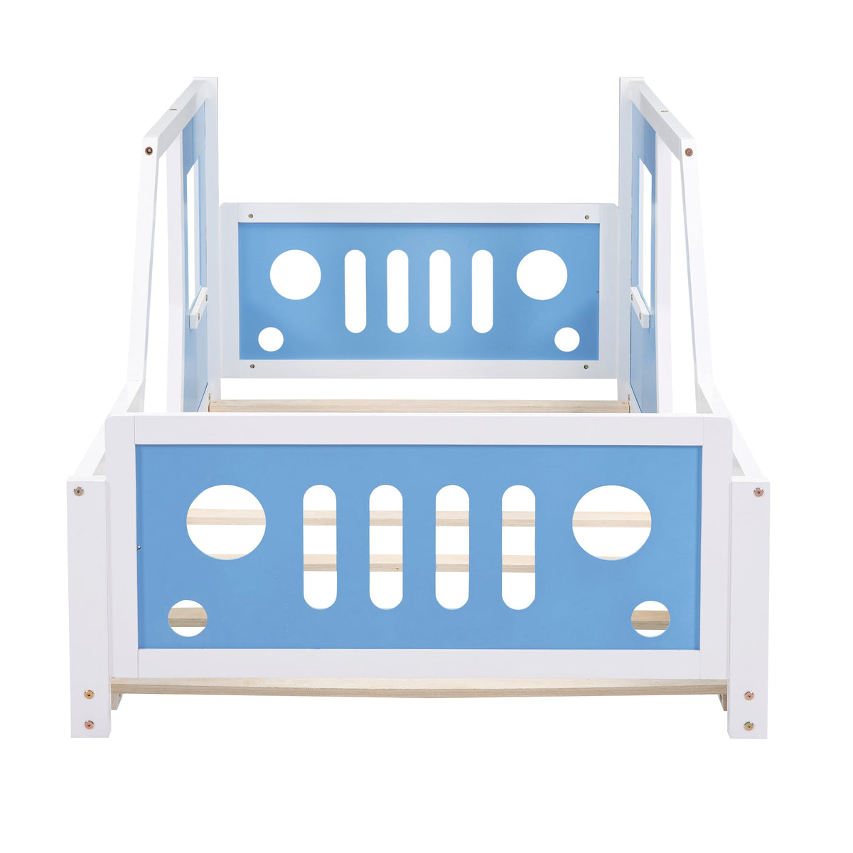 Twin Car Bed for Kids: Solid Wood Blue Vehicle Bed Frame