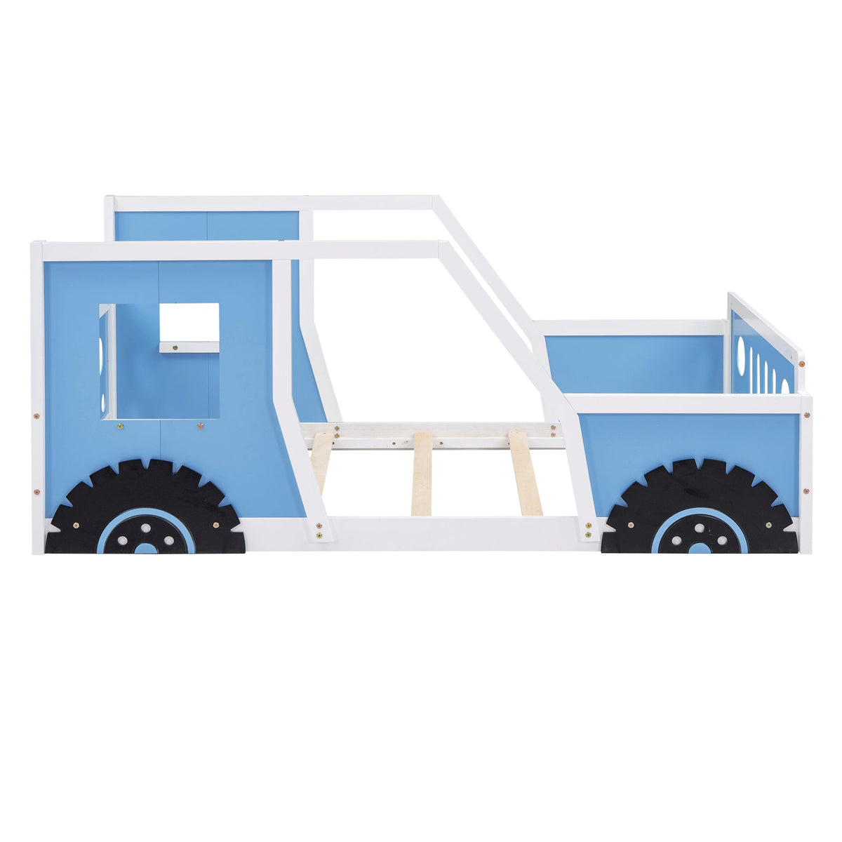 Twin Car Bed for Kids: Solid Wood Blue Vehicle Bed Frame