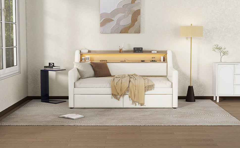 Twin Daybed with Drawers, Charging Station & LED Light