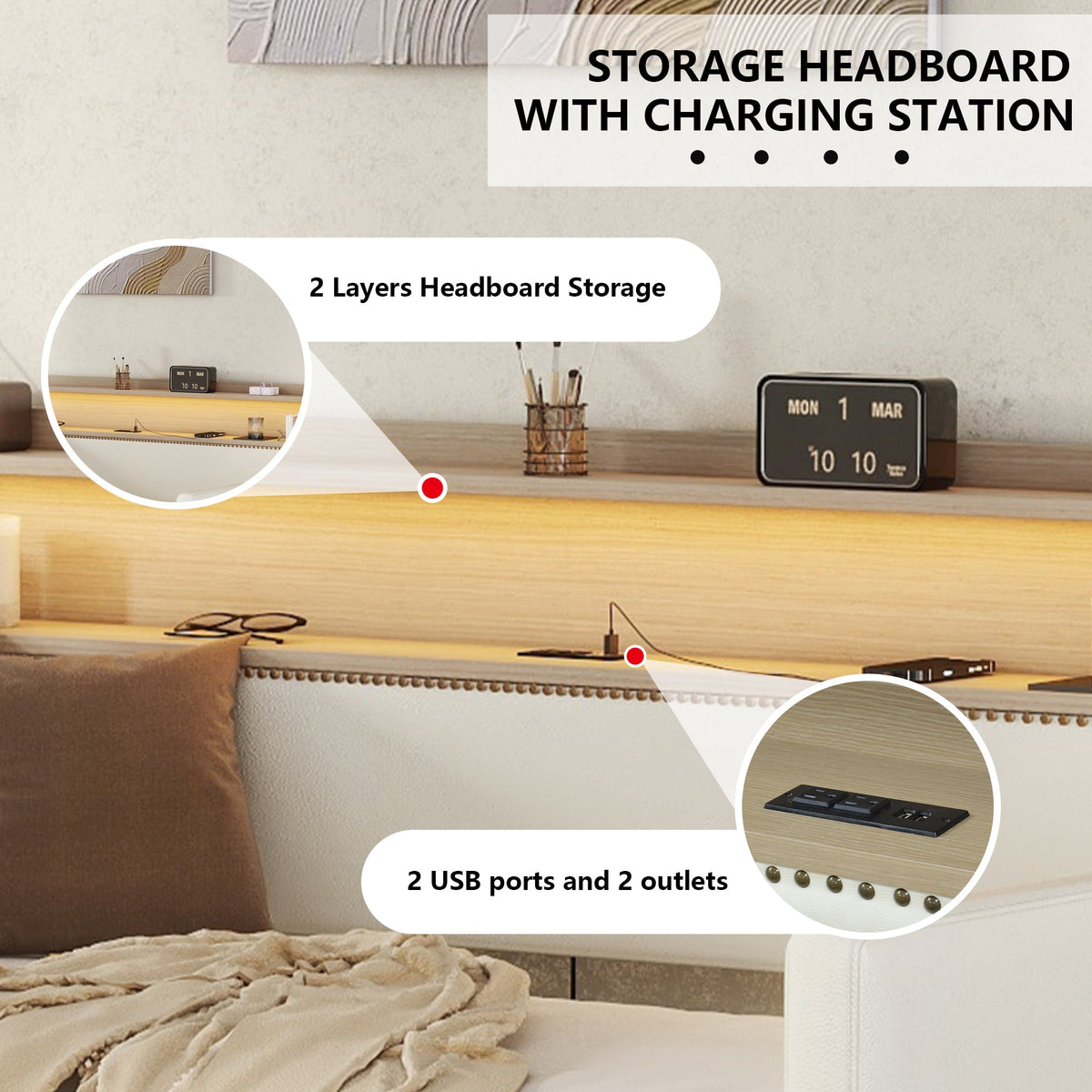 Twin Daybed with Drawers, Charging Station & LED Light