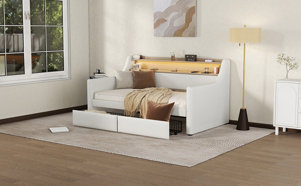 Twin Daybed with Drawers, Charging Station & LED Light