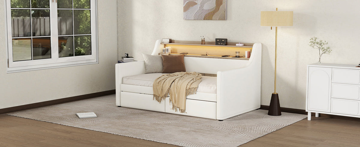 Twin Daybed with Drawers, Charging Station & LED Light