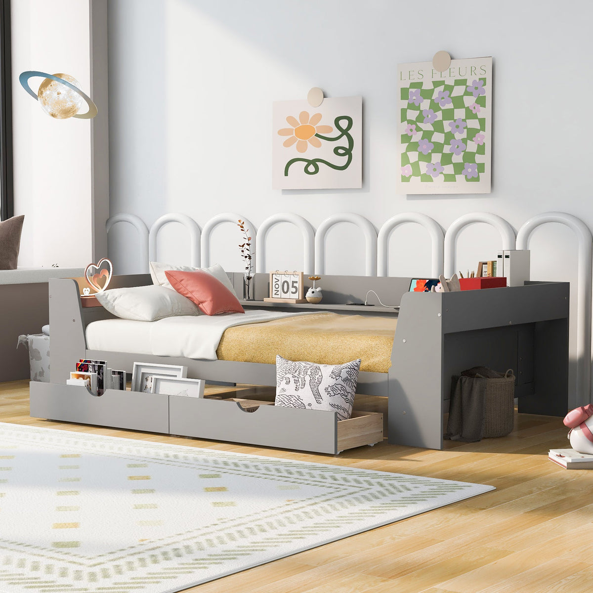 Twin Daybed with Drawers, Shelves & Charging Station