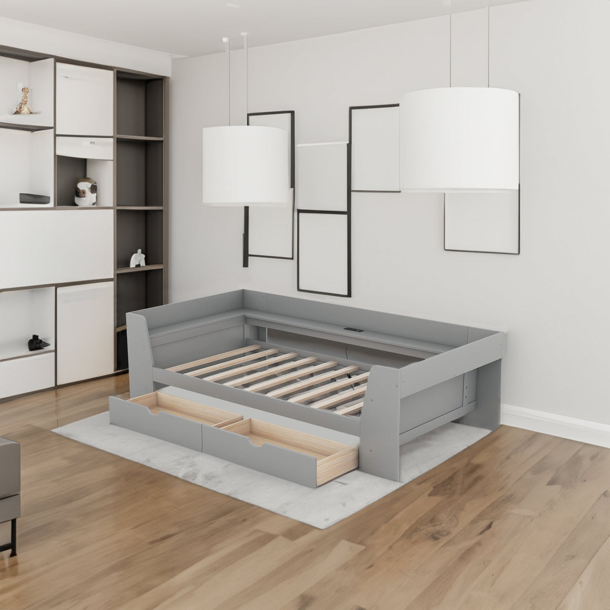 Twin Daybed with Drawers, Shelves & Charging Station