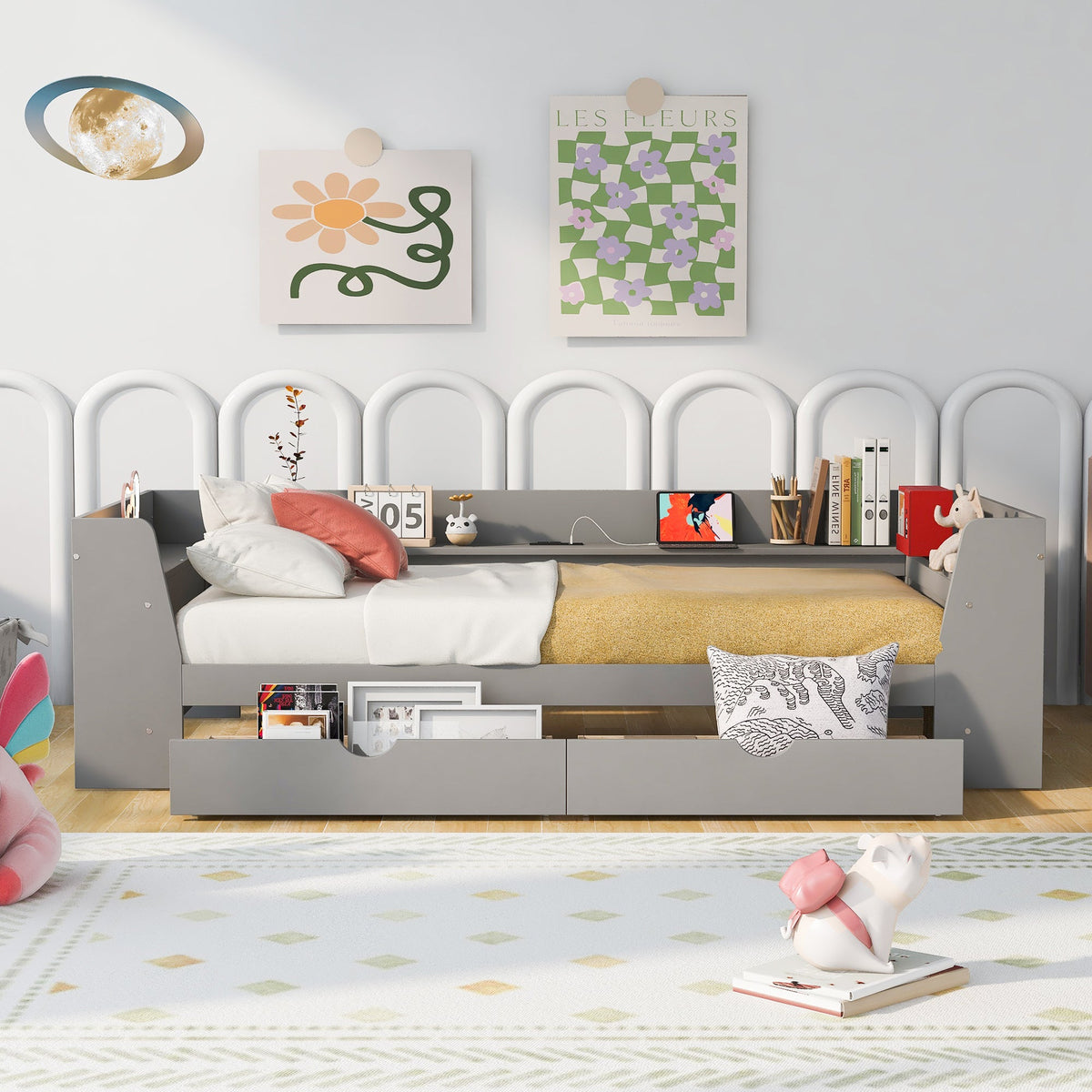 Twin Daybed with Drawers, Shelves & Charging Station