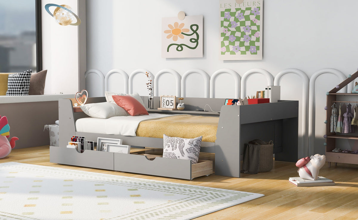 Twin Daybed with Drawers, Shelves & Charging Station