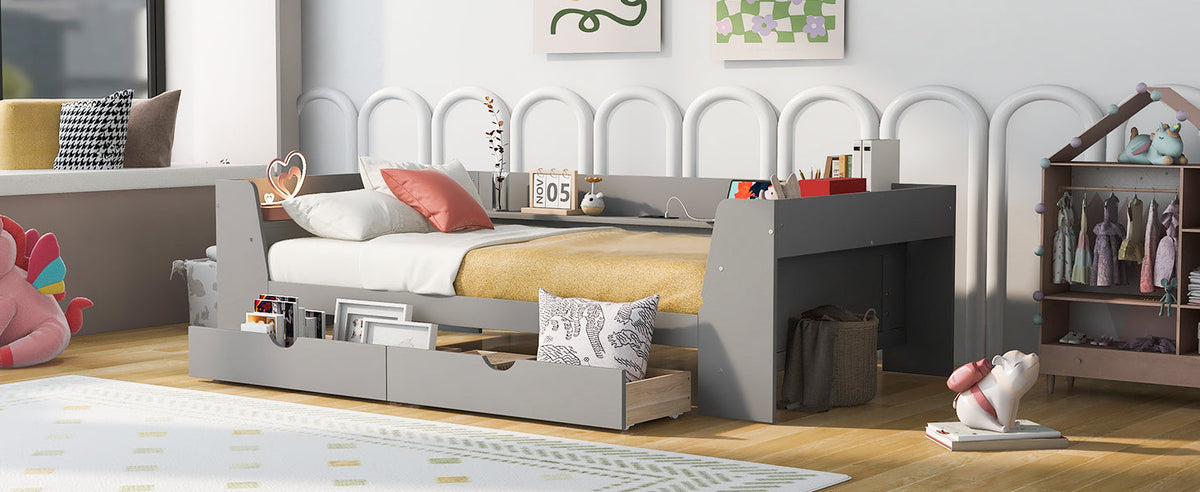 Twin Daybed with Drawers, Shelves & Charging Station