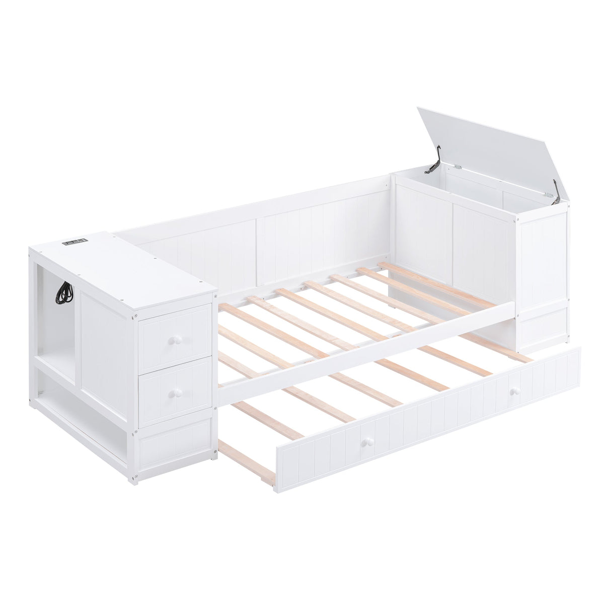 Twin Daybed with Trundle and Charging Station White