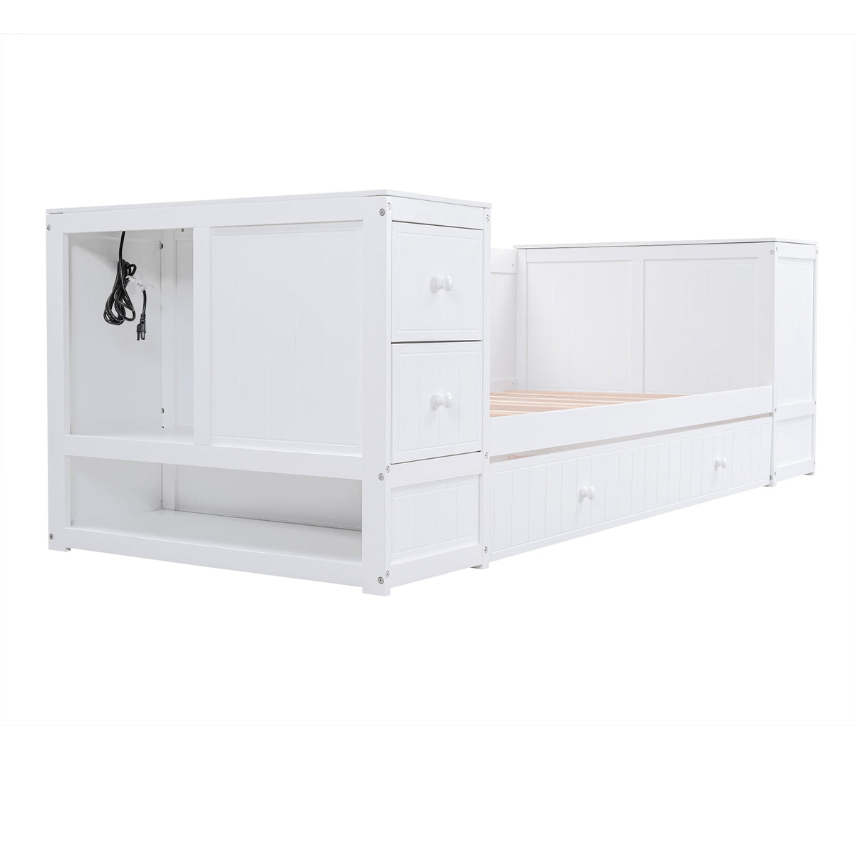 Twin Daybed with Trundle and Charging Station White