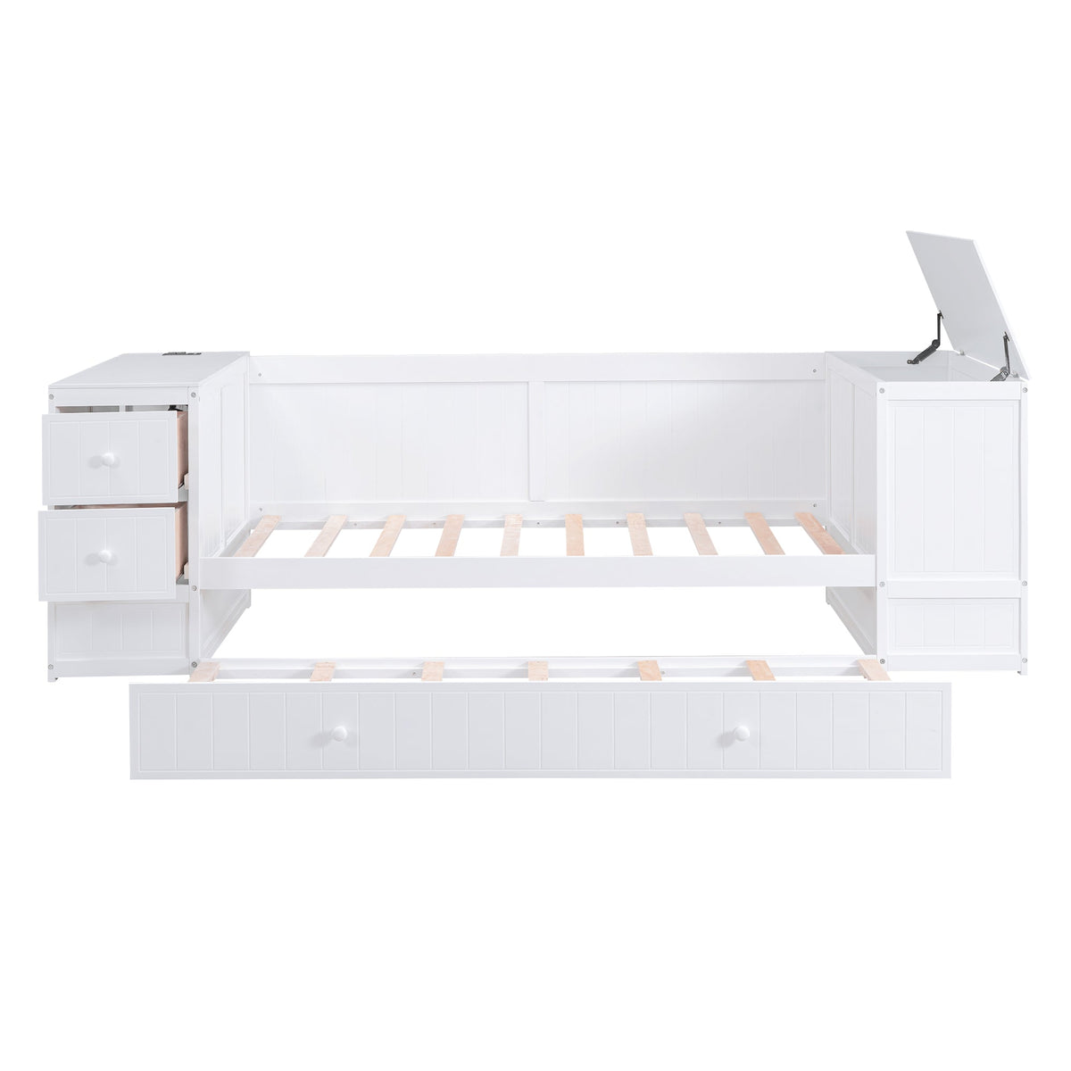 Twin Daybed with Trundle and Charging Station White