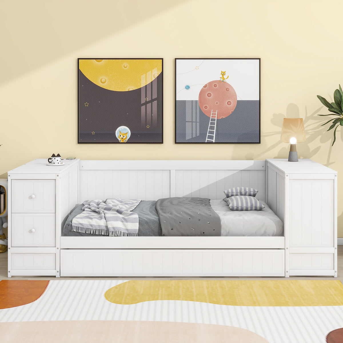 Twin Daybed with Trundle and Charging Station White