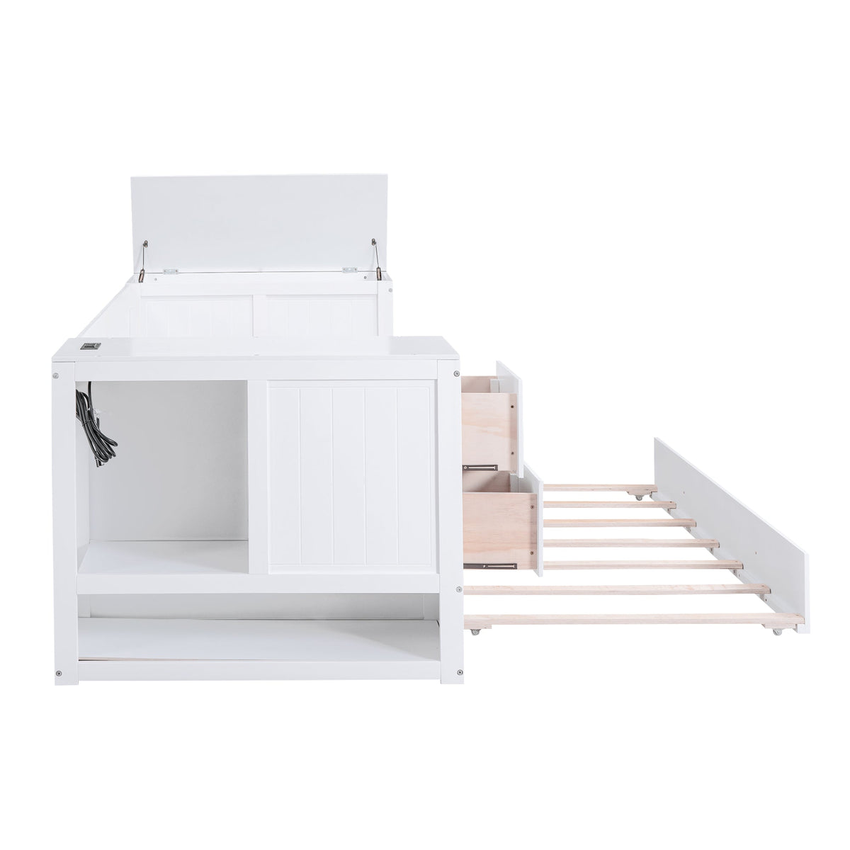 Twin Daybed with Trundle and Charging Station White