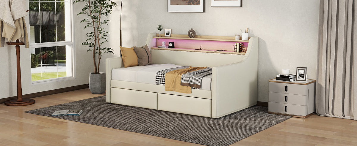 Twin Daybed with Storage Drawers and Charging Station