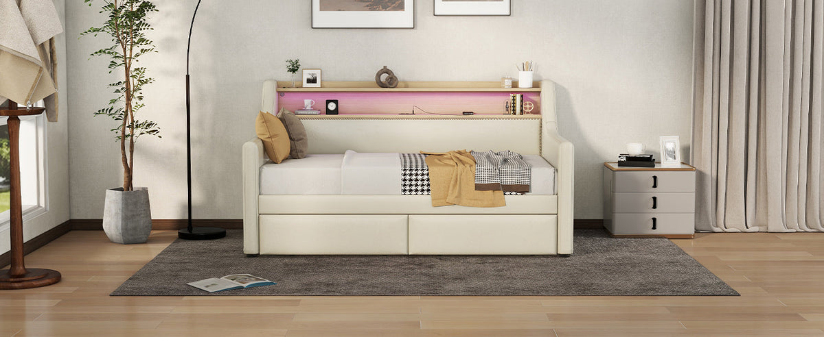 Twin Daybed with Storage Drawers and Charging Station