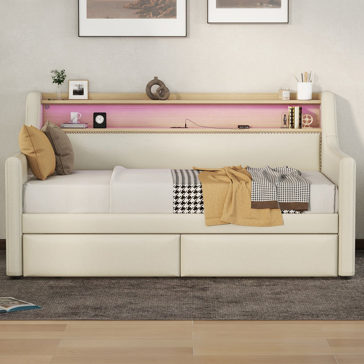 Twin Daybed with Storage Drawers and Charging Station