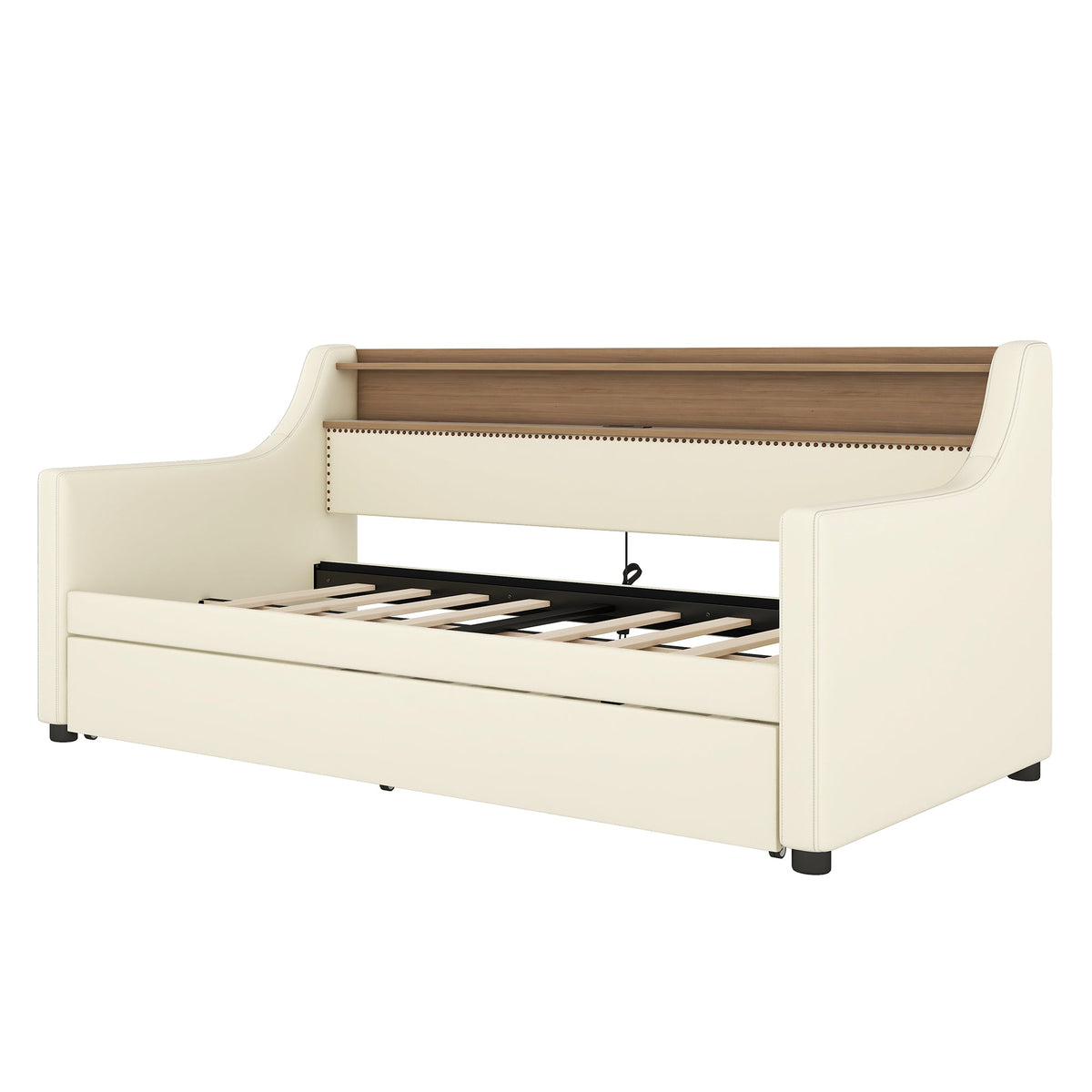 Twin Daybed with Trundle, Charging Shelf & LED Lights