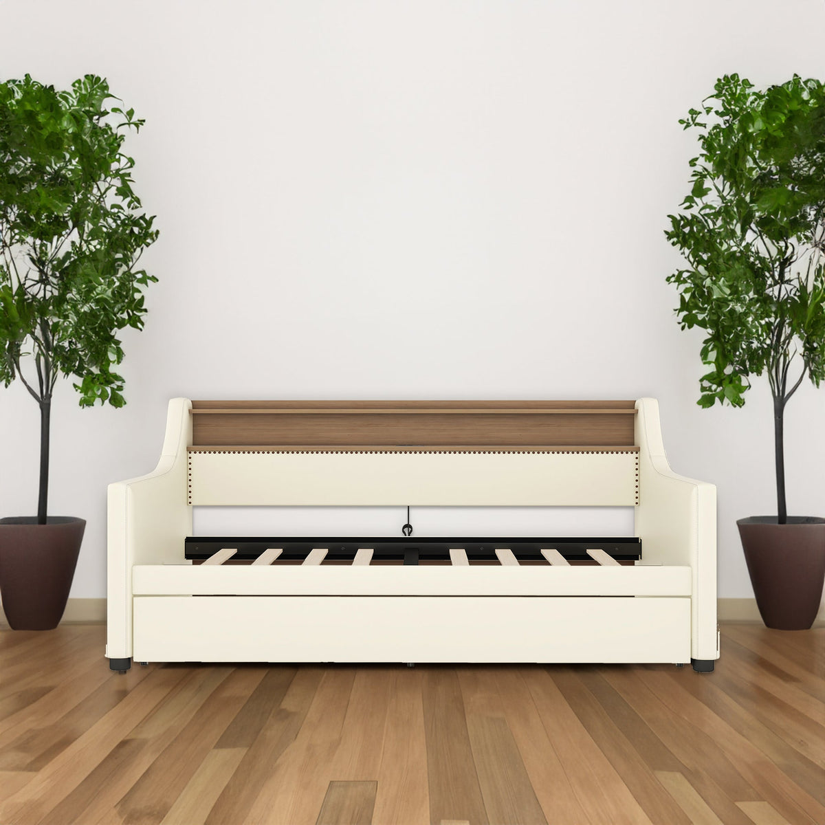 Twin Daybed with Trundle, Charging Shelf & LED Lights