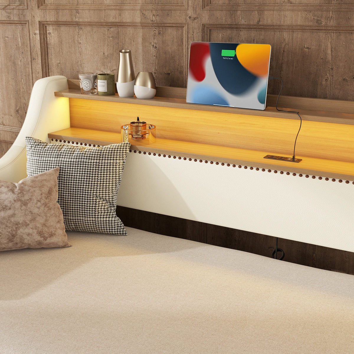 Twin Daybed with Trundle, Charging Shelf & LED Lights