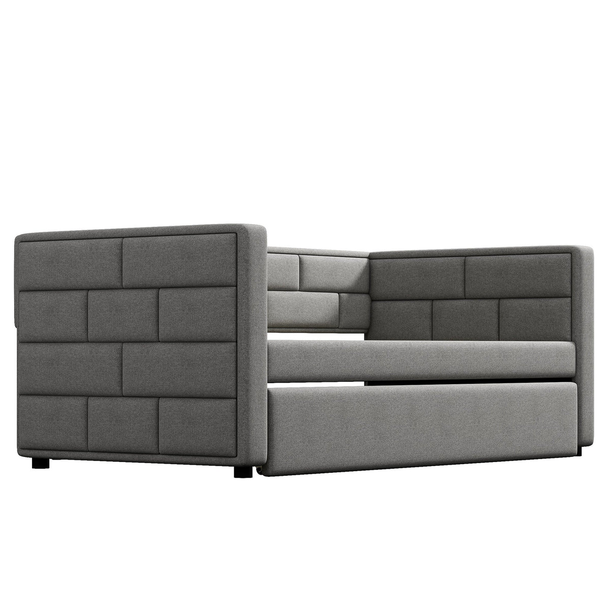 Gray Upholstered Twin Daybed with Pull-Out Trundle
