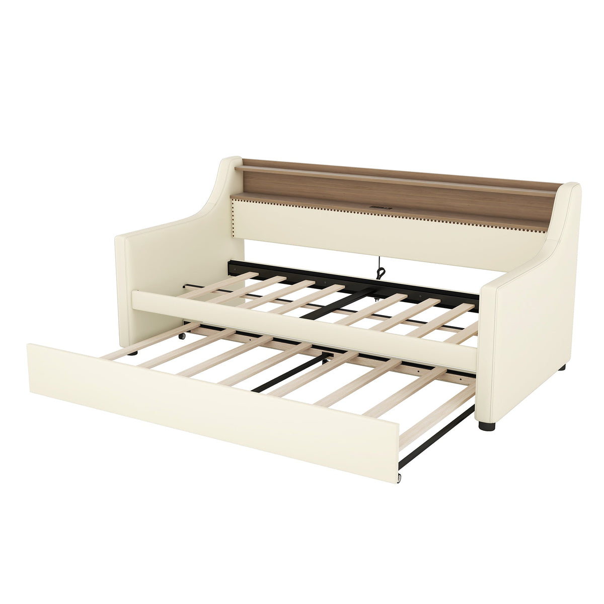 Twin Daybed with Trundle, Charging Shelf & LED Lights