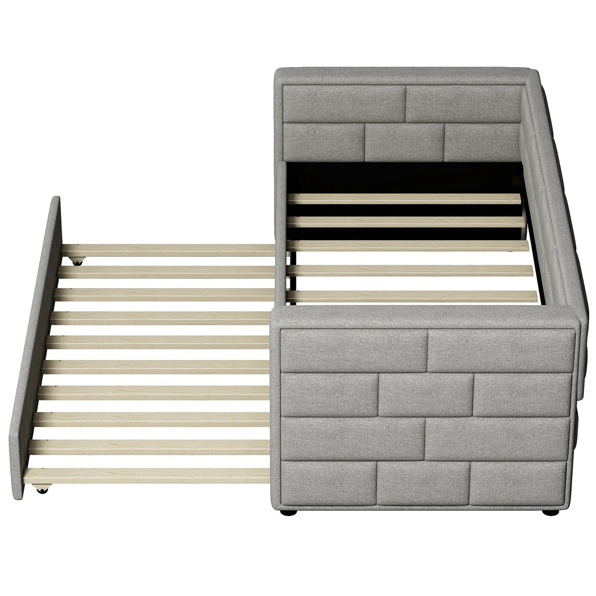 Gray Upholstered Twin Daybed with Pull-Out Trundle