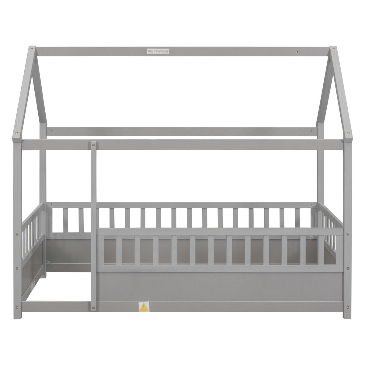 Toddler Twin Floor Bed with House Roof & Guardrails