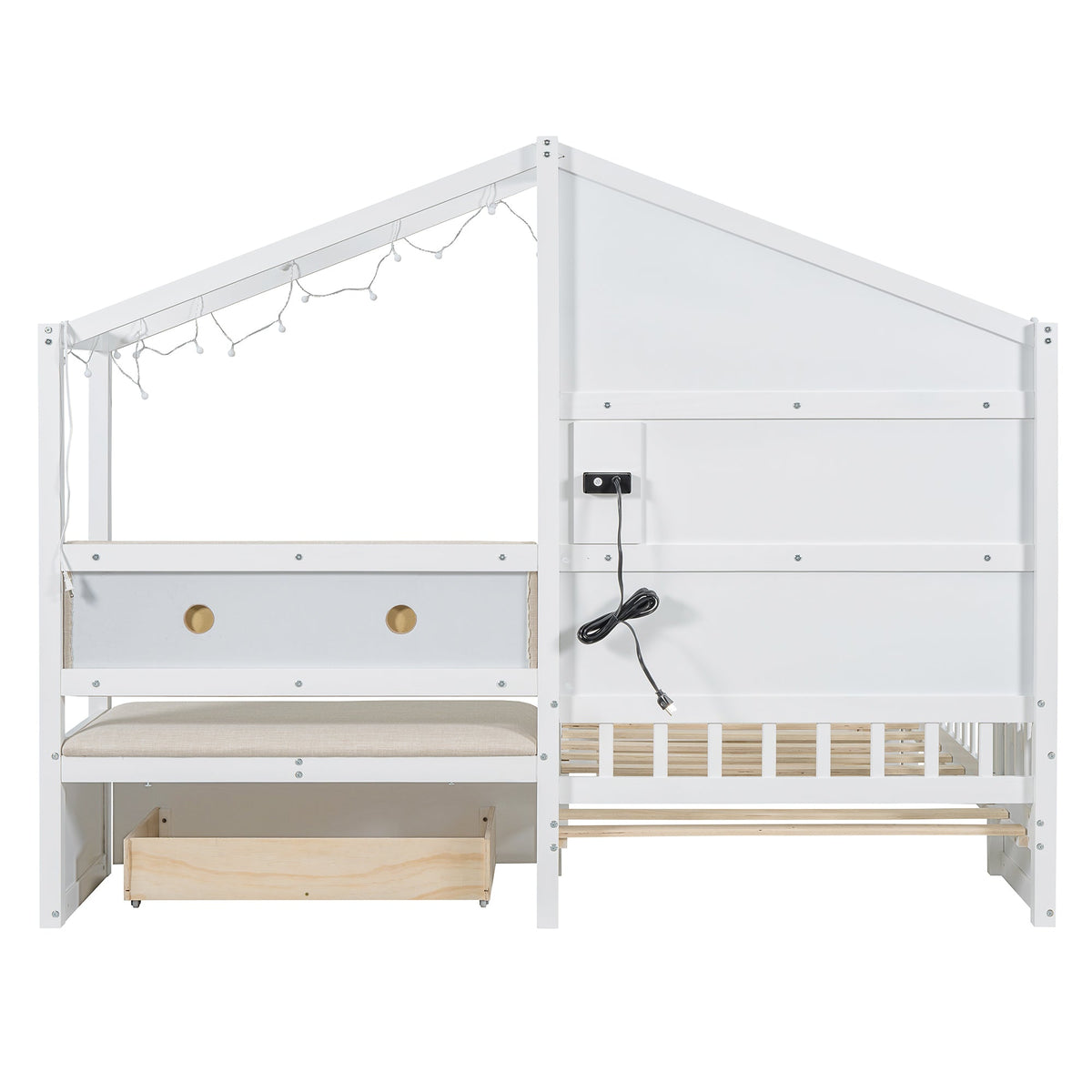 Twin House Bed with Sofa, Drawers and Charging Station