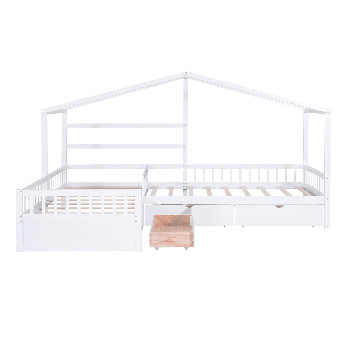 Kids Twin House Platform Bed with 3 Storage Drawers