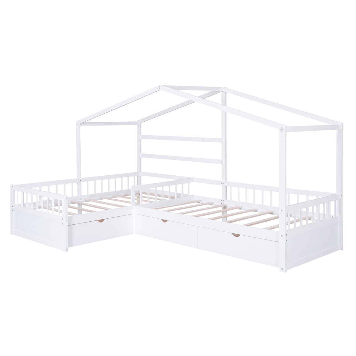 Kids Twin House Platform Bed with 3 Storage Drawers