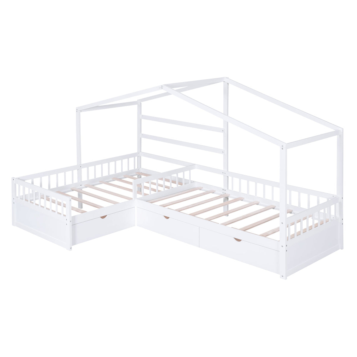 Kids Twin House Platform Bed with 3 Storage Drawers