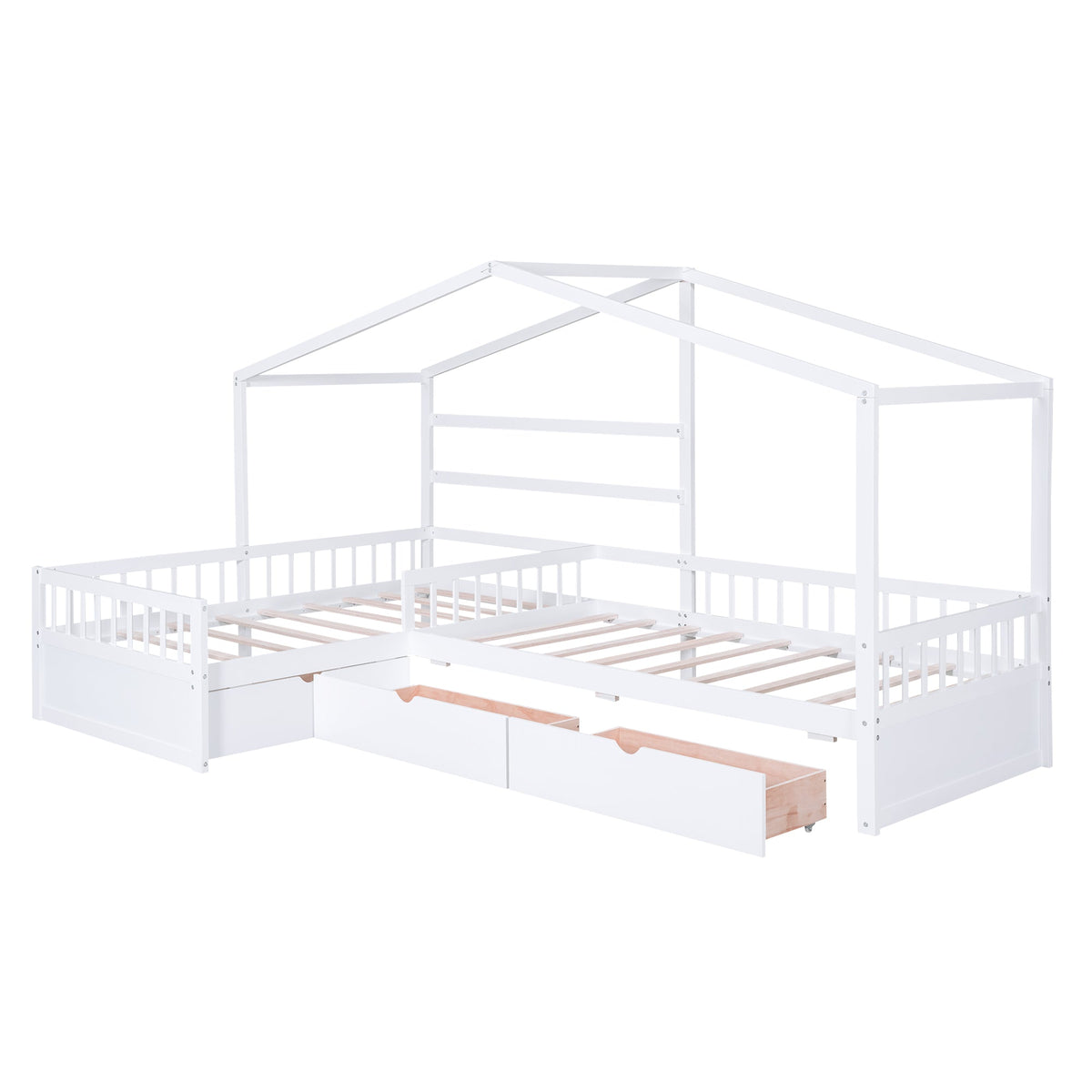 Kids Twin House Platform Bed with 3 Storage Drawers