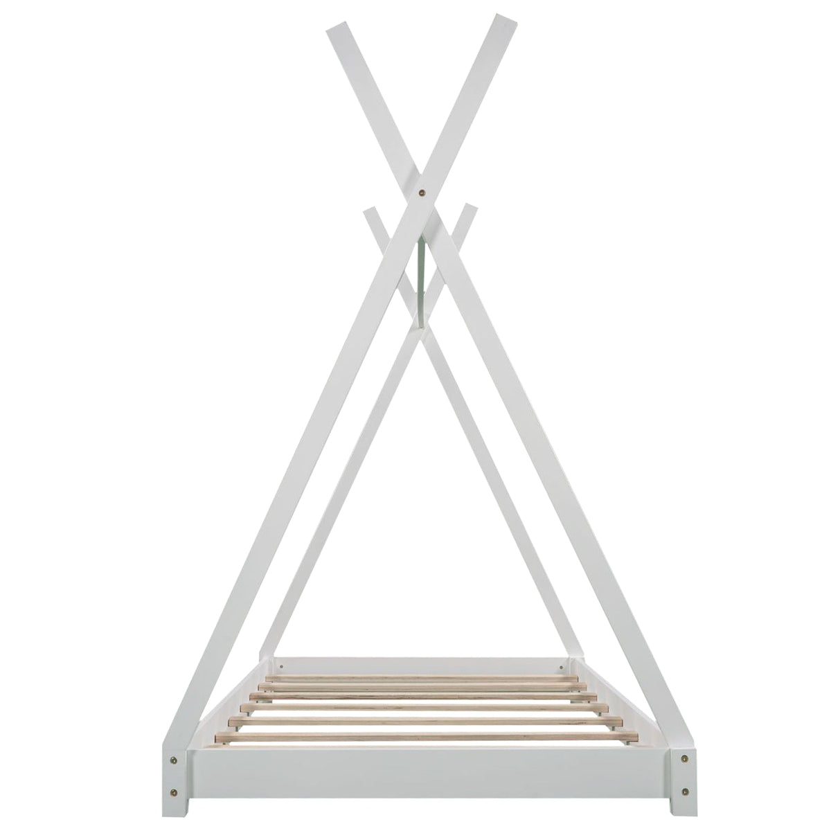 Twin Floor Bed with Tent Canopy for Kids, White Wood