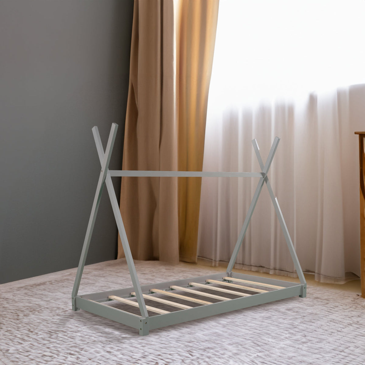 Twin Kids Platform Bed Frame: Low Tipi Canopy Style