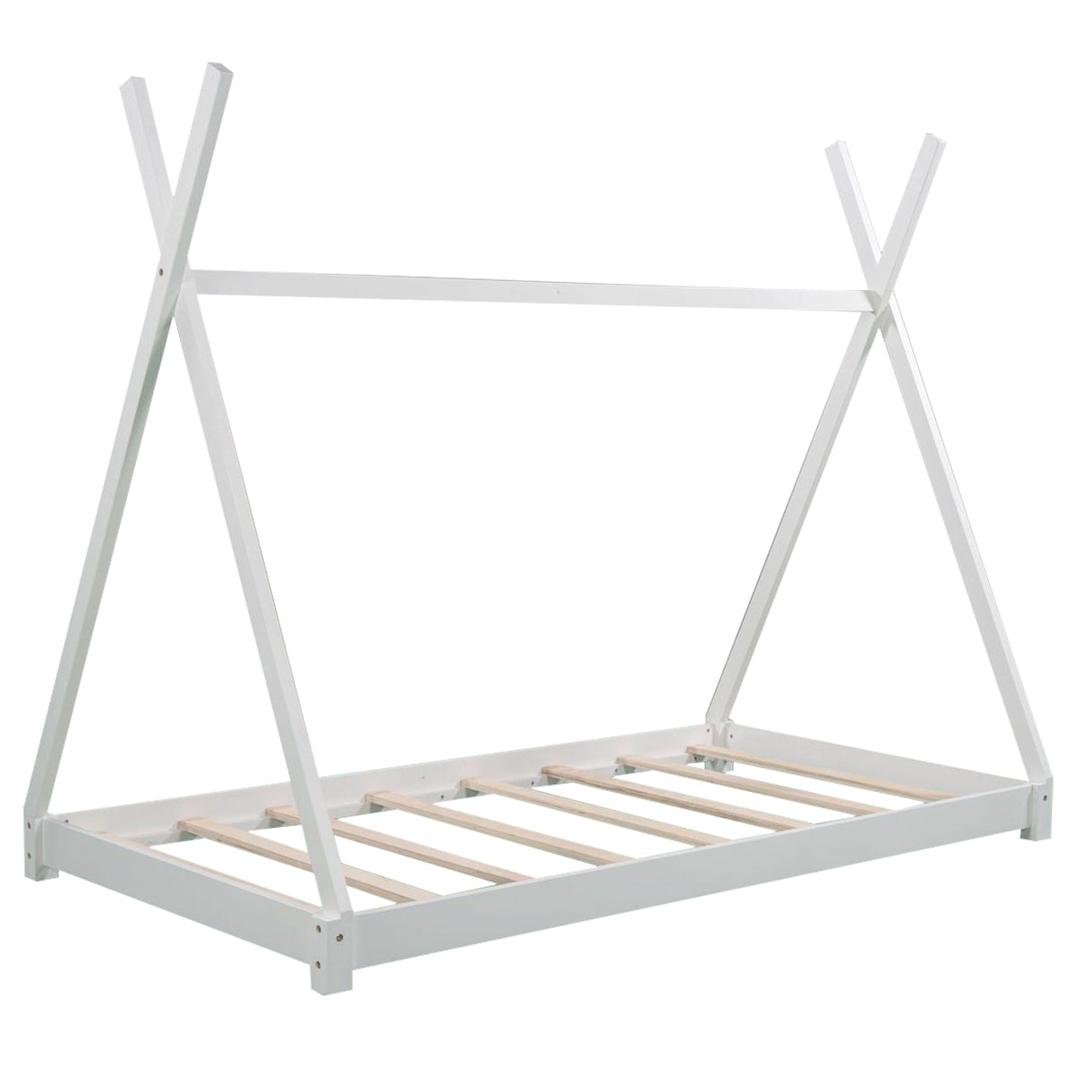 Twin Floor Bed with Tent Canopy for Kids, White Wood