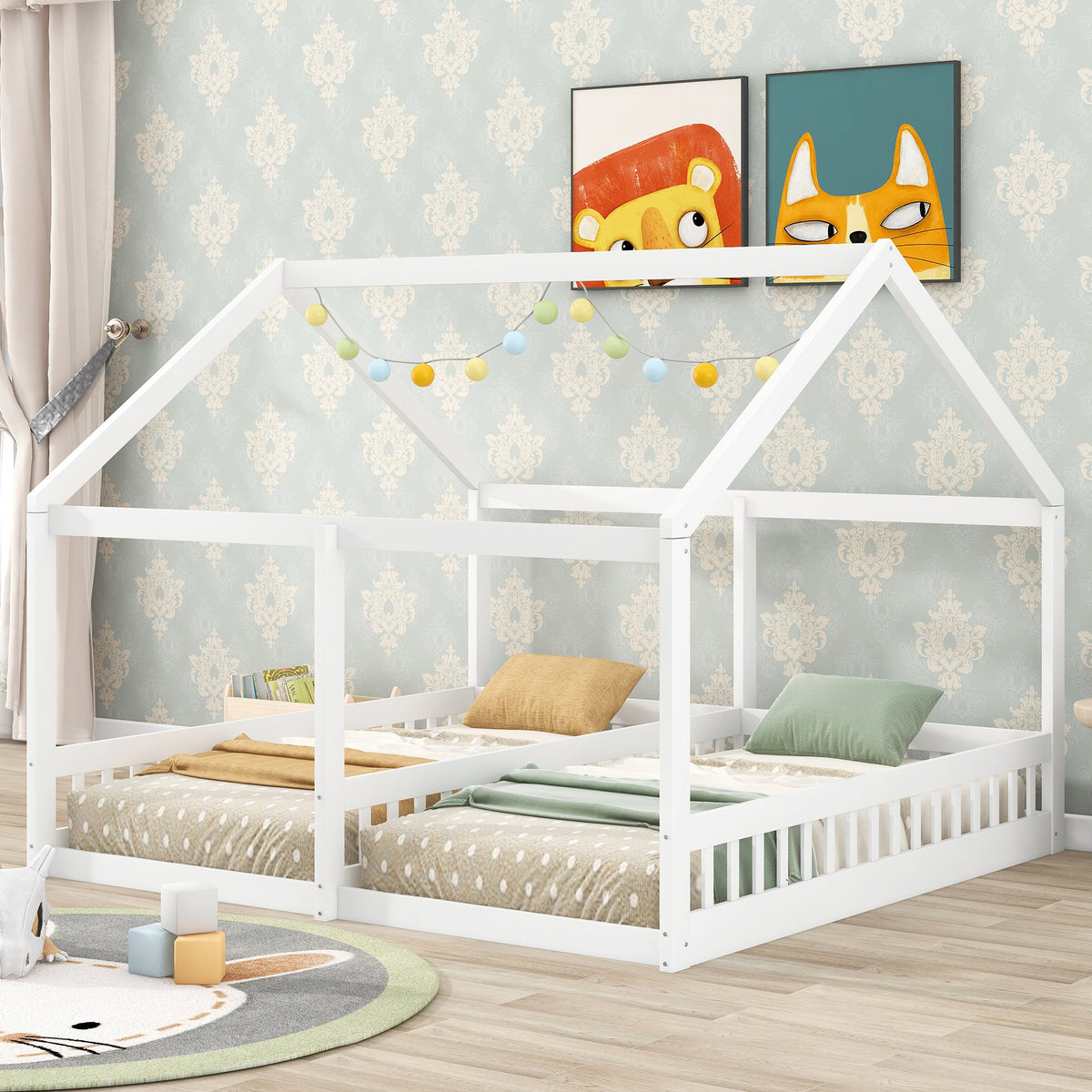 Twin House Platform Beds for Siblings Sharing a Room