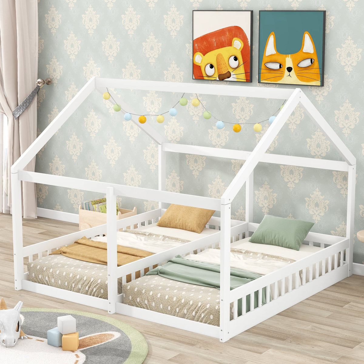 Twin House Platform Beds for Siblings Sharing a Room
