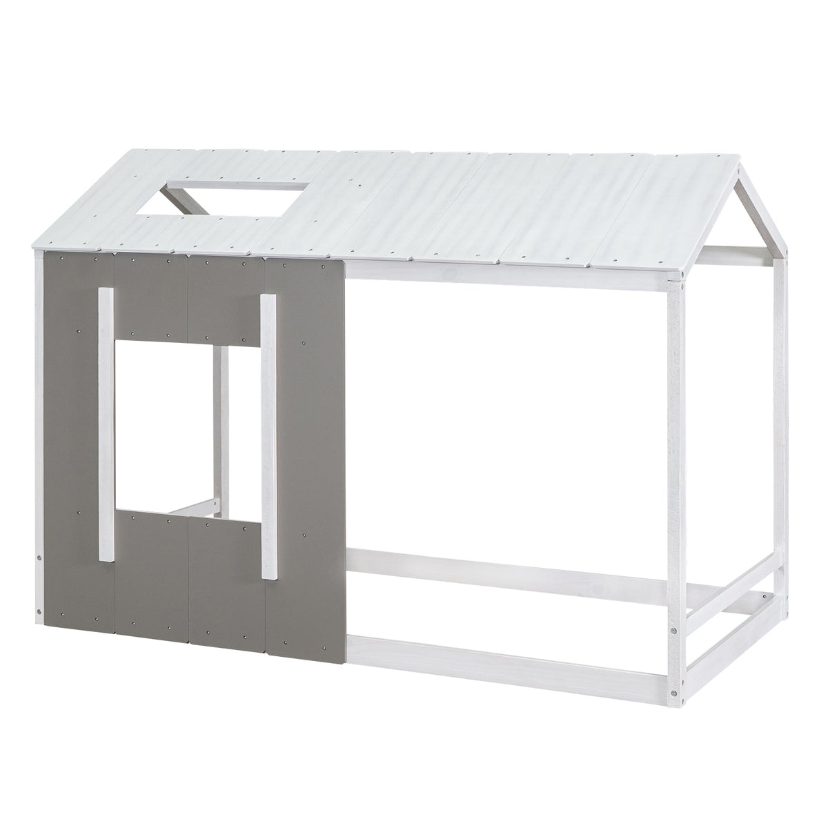 Twin House Platform Bed with Roof & Window for Kids