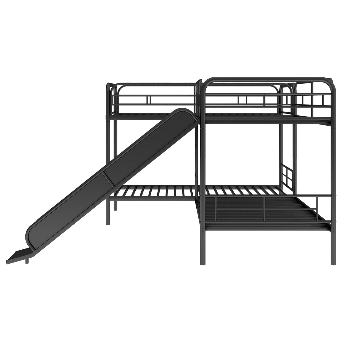 Twin Bunk Bed with Slide and Ladder, Black Metal