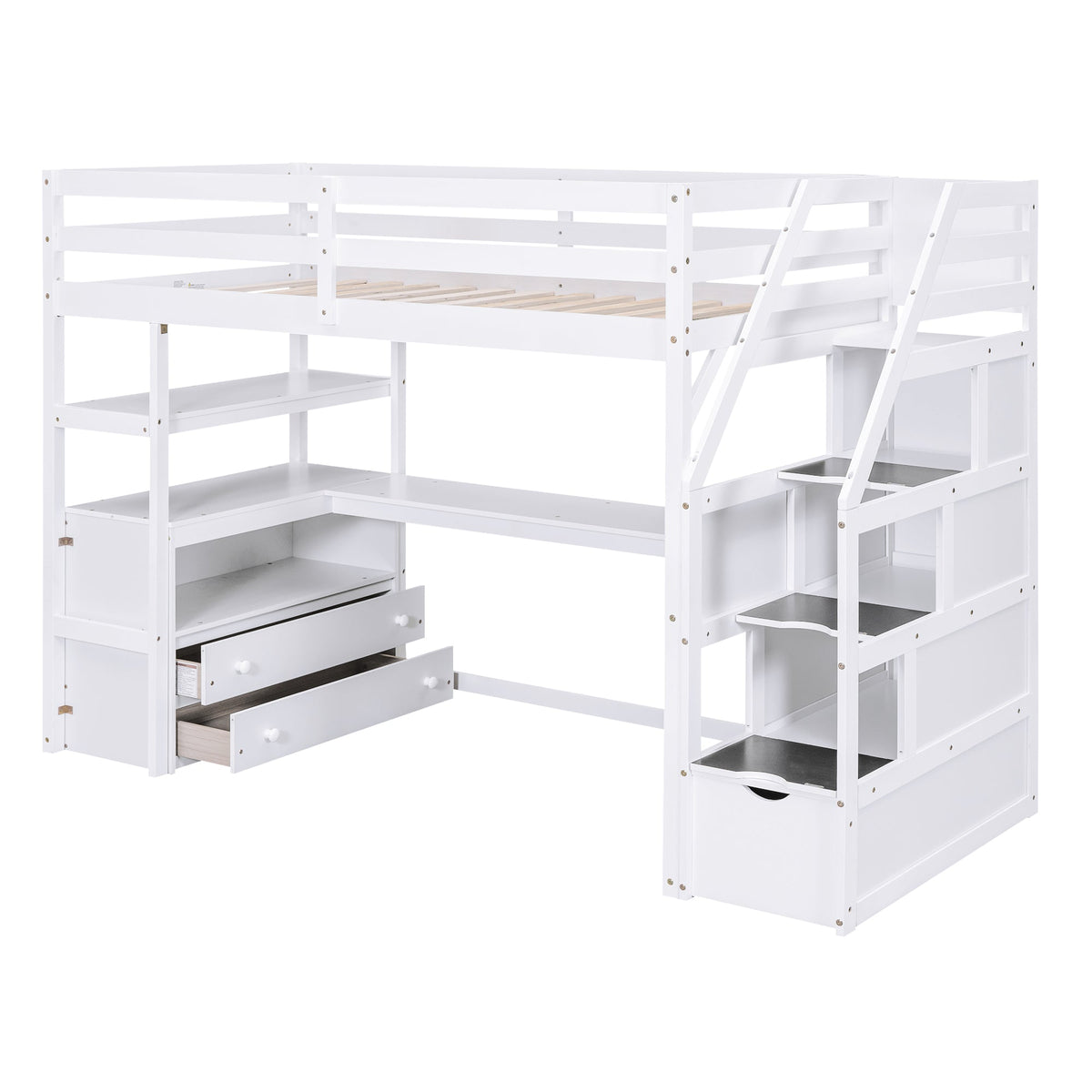 Twin Loft Bed with Desk and Storage Staircase