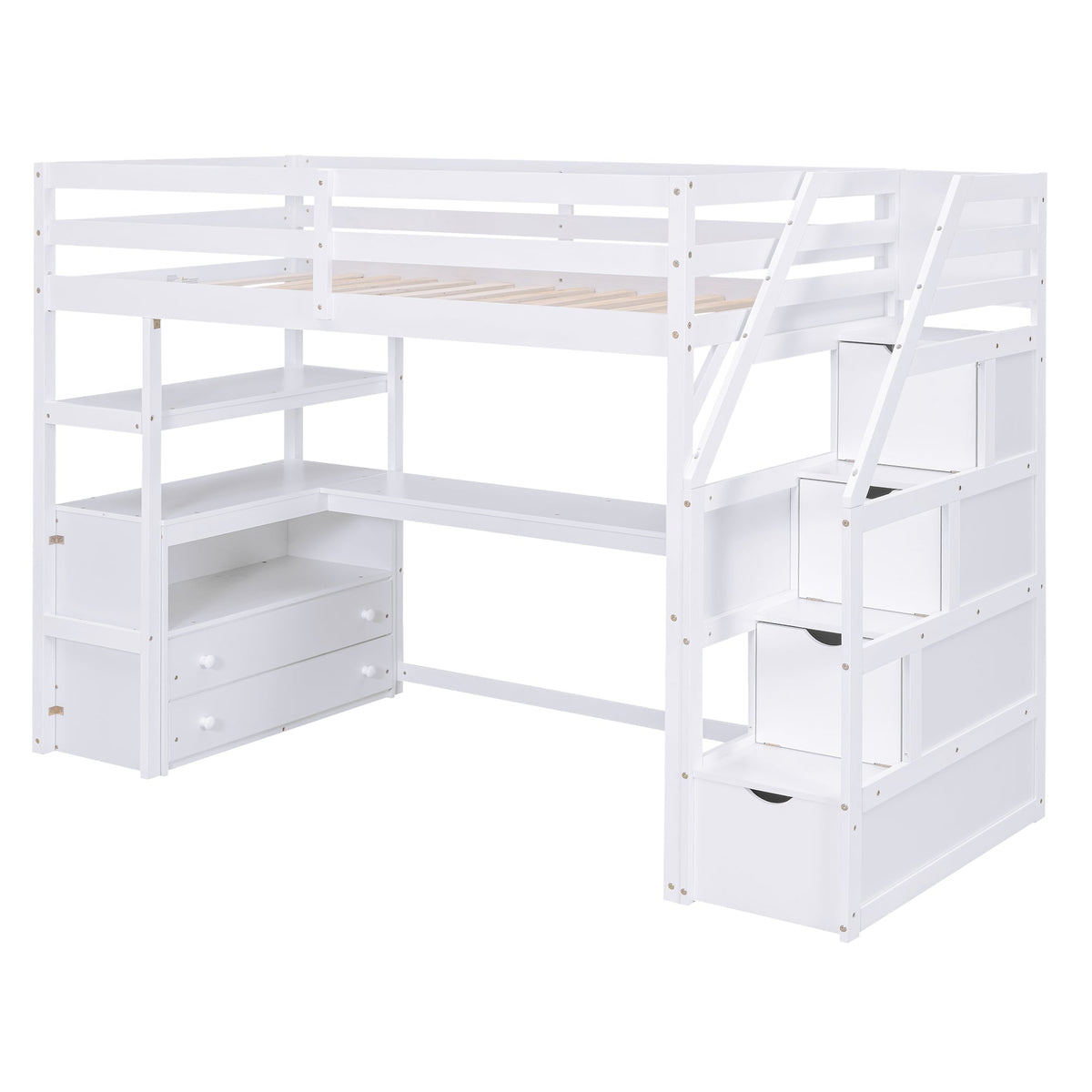Twin Loft Bed with Desk and Storage Staircase